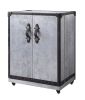 Antique Ebony and Aluminum 2-Door Wine Cabinet with Casters